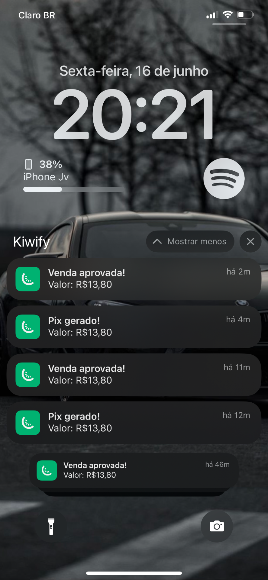 Notificações de vendas aprovadas via Kiwify