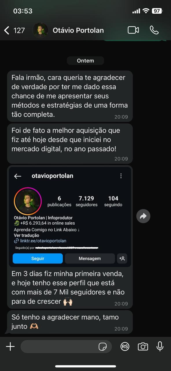 Depoimento de aluno no WhatsApp